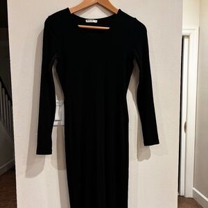 Marine Layer Lexi Rib Long Sleeve Dress in Black